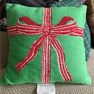 Threshold Green Pillow with Red Bow